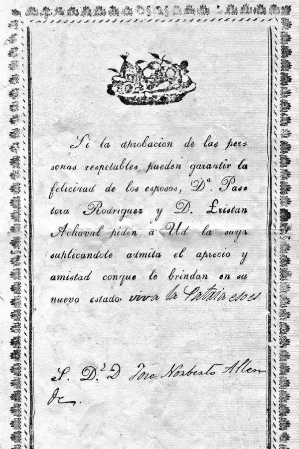 PARTICIPACION DE BODAS. Curioso texto, impreso en Córdoba, en las primeras décadas del siglo XIX.