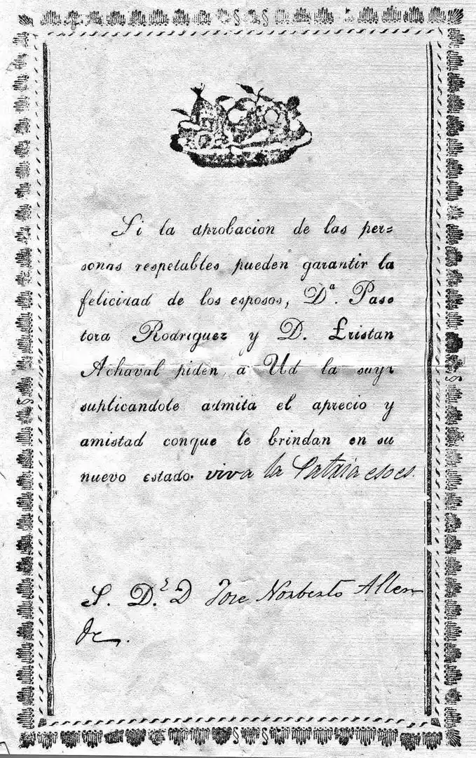 PARTICIPACION DE BODAS. Curioso texto, impreso en Córdoba, en las primeras décadas del siglo XIX.