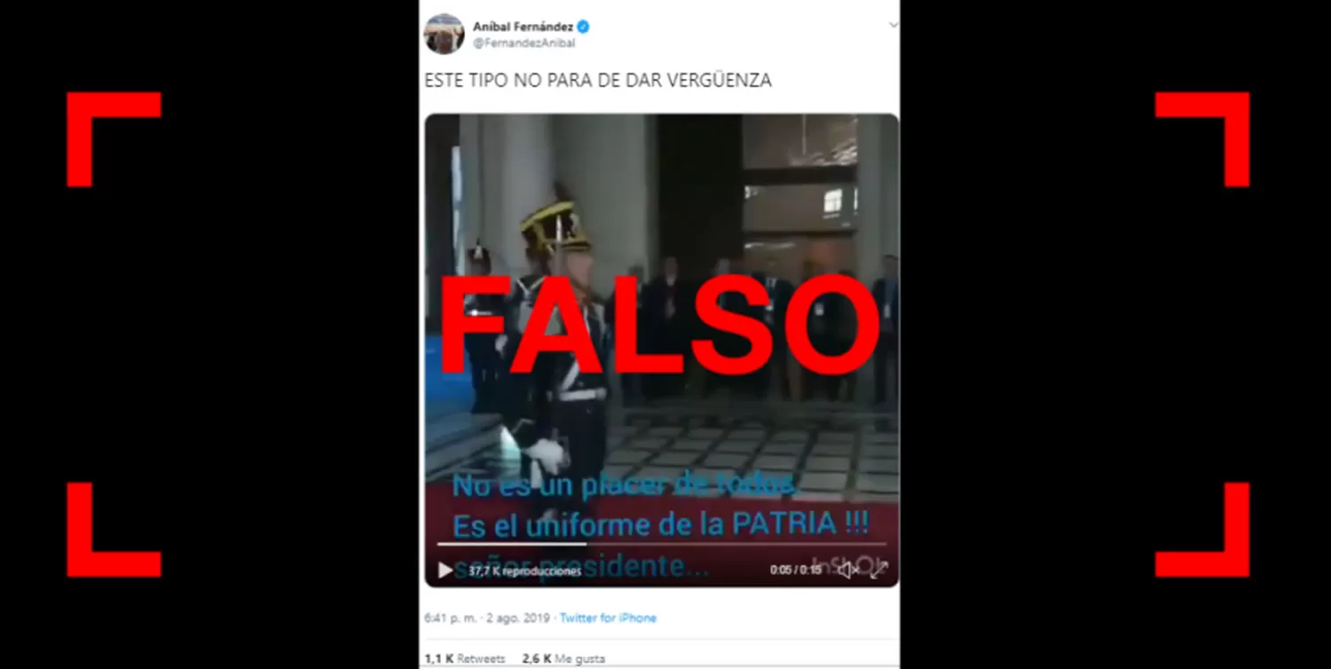 Son falsos los subtítulos del video entre Macri y un granadero que publicó Aníbal Fernández