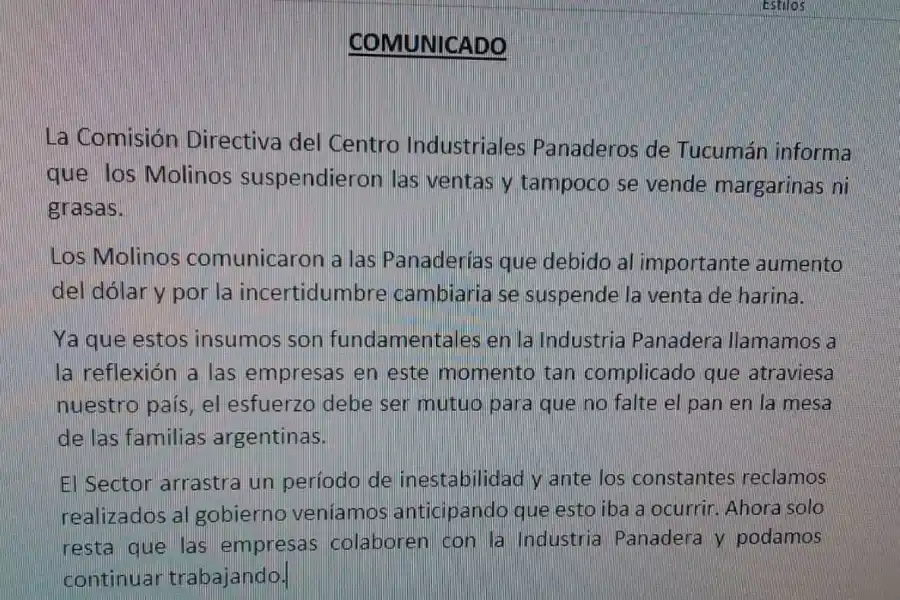 Se paralizó la venta de insumos y los panaderos tucumanos temen quedarse sin stock