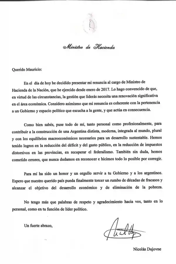 LA RENUNCIA. Fue publicada hace minutos. 