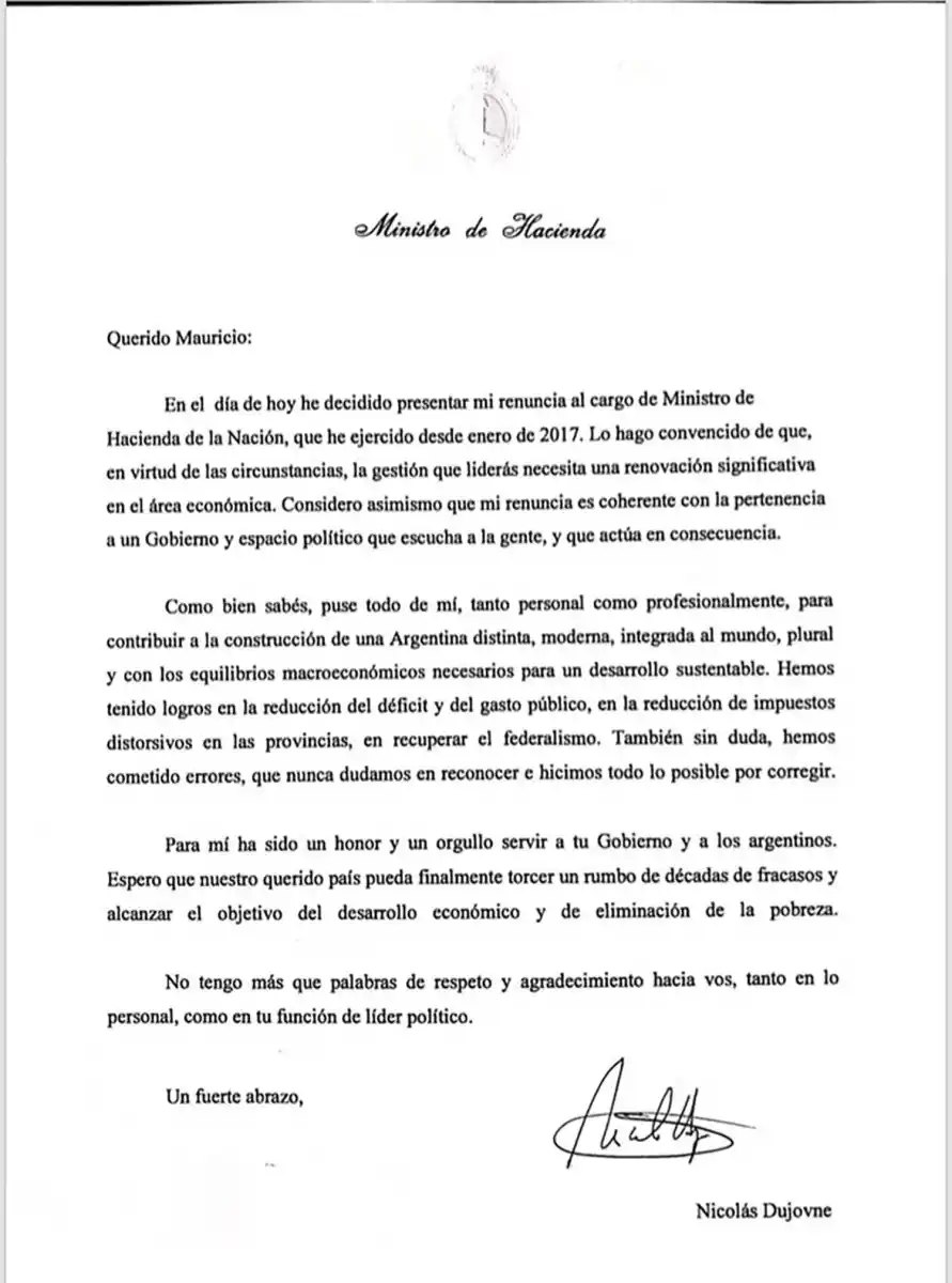 LA RENUNCIA. Fue publicada hace minutos. 