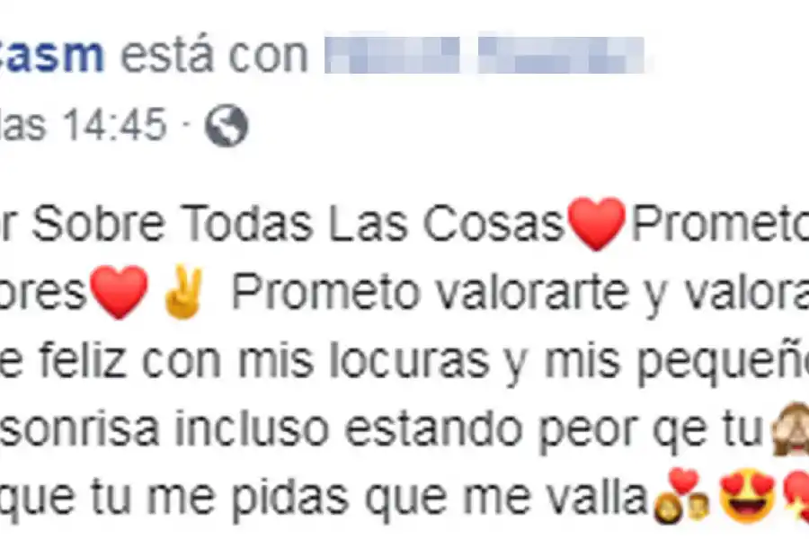 Promesas de amor en el perfil de Dana.