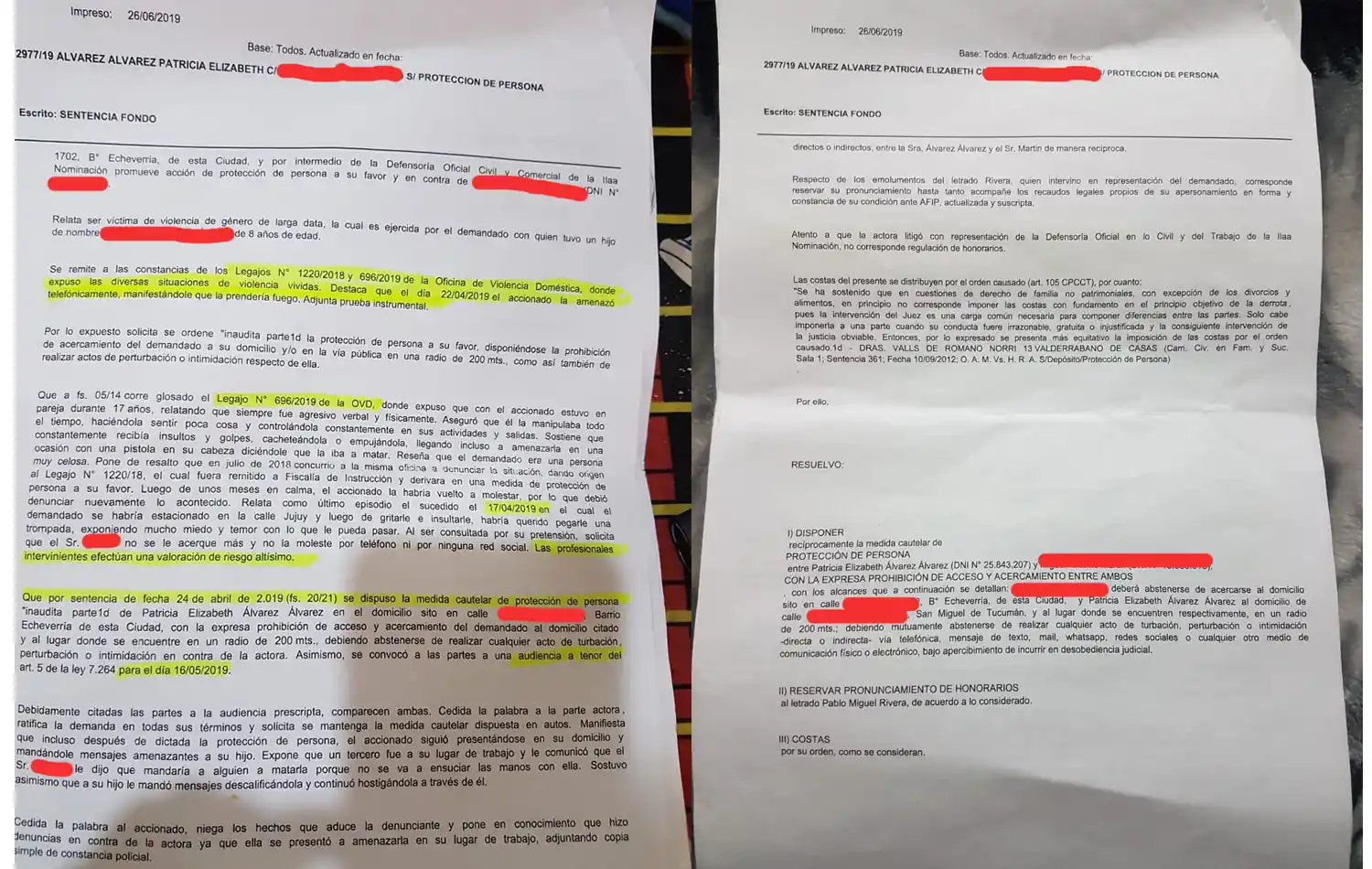 La última denuncia de Álvarez derivó en una nueva restricción perimetral, que el acusado incumople, según la denunciante..