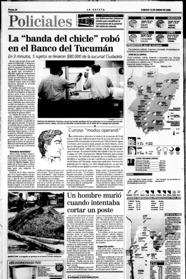 14 DE ENERO DE 2000. Se repite la historia: cinco hombres ingresan a la sucursal Ciudadela del Banco Tucumán. Otra vez los delincuentes estaban a cara descubierta.