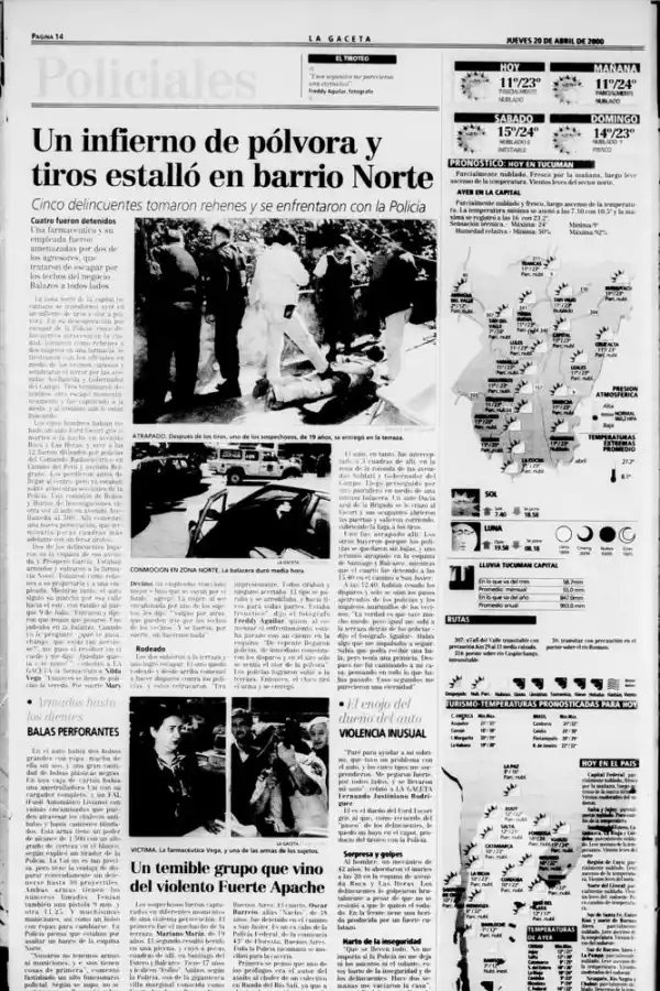 19 DE ABRIL DE 2000. Cuatro hombres fueron detenidos por la Policía cuando, supuestamente, se preparaban para robar un banco en Villa 9 de Julio. Hubo un violento enfrentamiento.