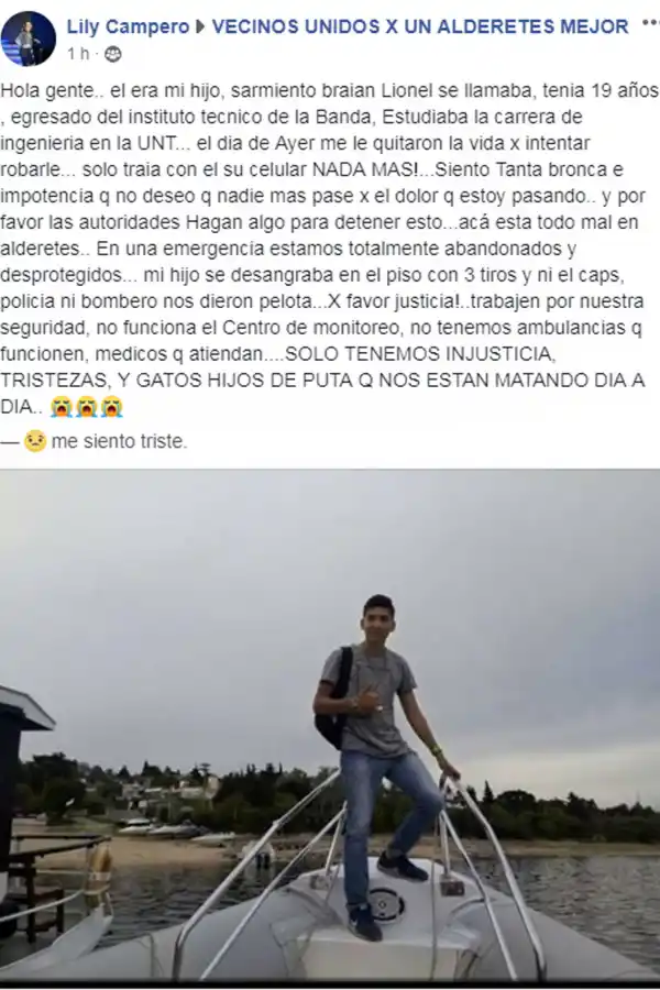 La carta de la madre del joven asesinado en Alderetes: mi hijo se desangraba en el piso