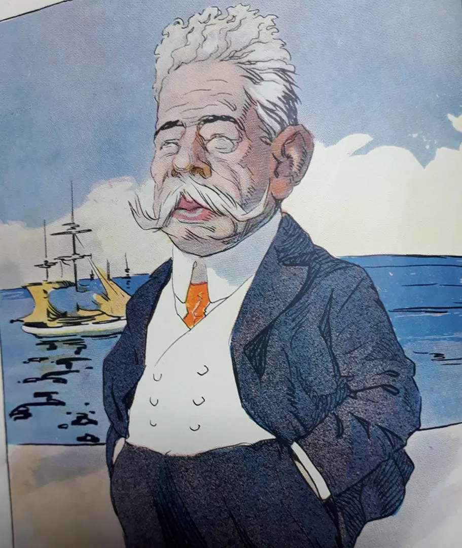 CARLOS BOUQUET ROLDÁN. Una caricatura publicada en la revista “Caras y Caretas” en 1903 