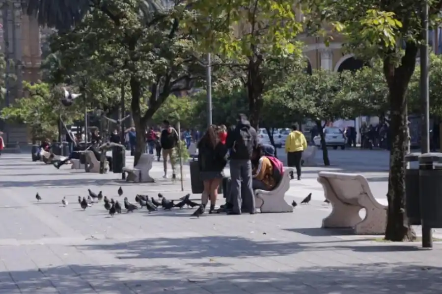 - JÓVENES. Un grupo de adolescentes, en una plaza tucumana. Ellos son el blanco principal del ciber acoso.-