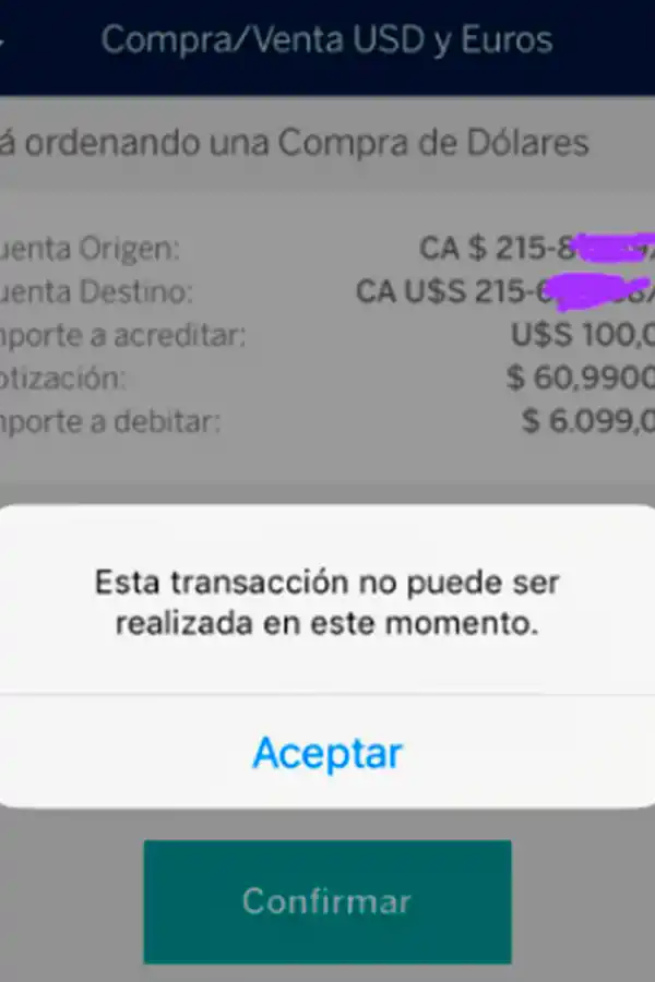 COMPRA DÓLARES. El sistema móvil no permitió concretar la operación.