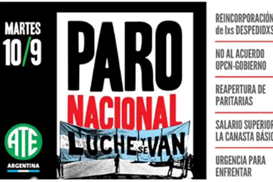 ATE anunció un paro nacional para el 10 de septiembre