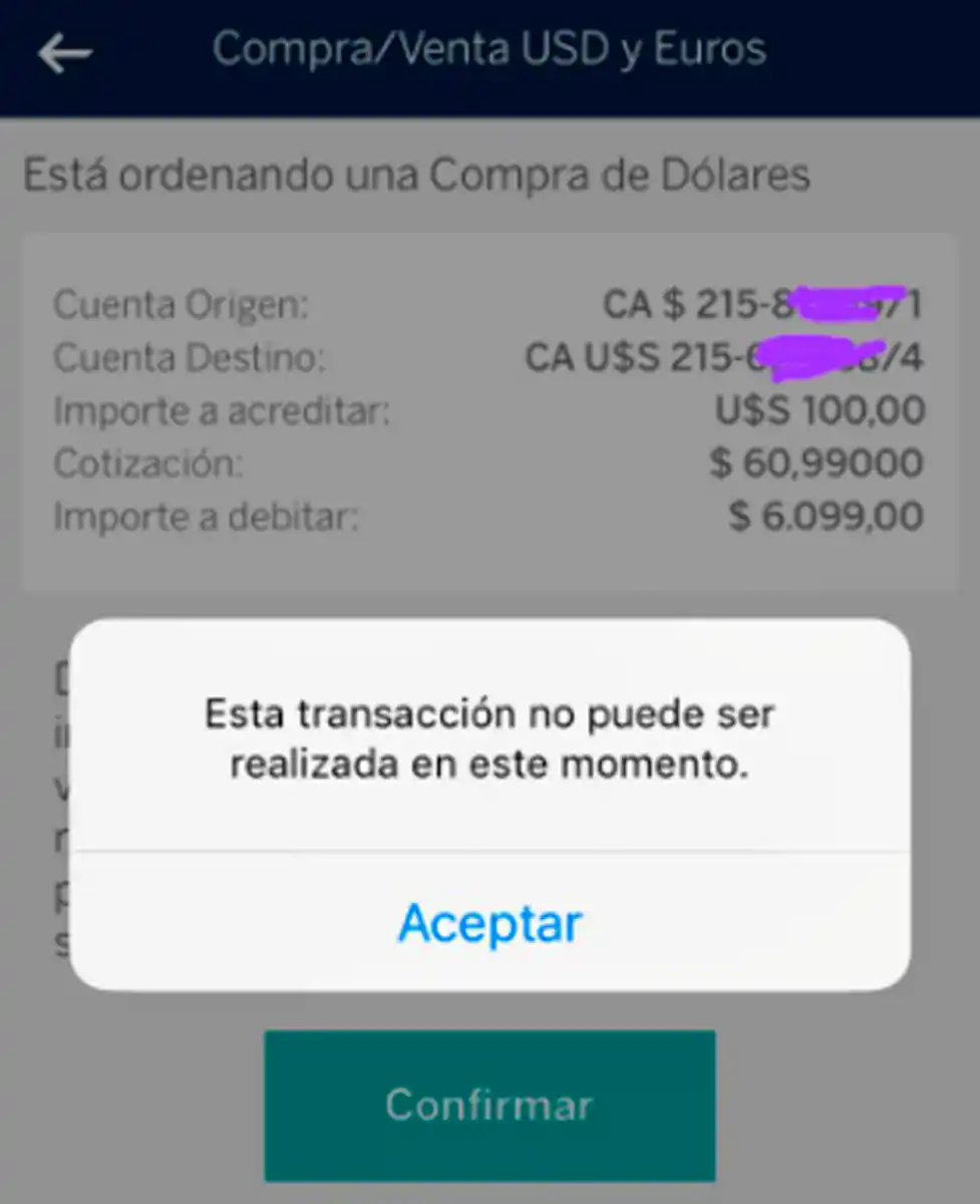 COMPRA DÓLARES. El sistema móvil no permitió concretar la operación.