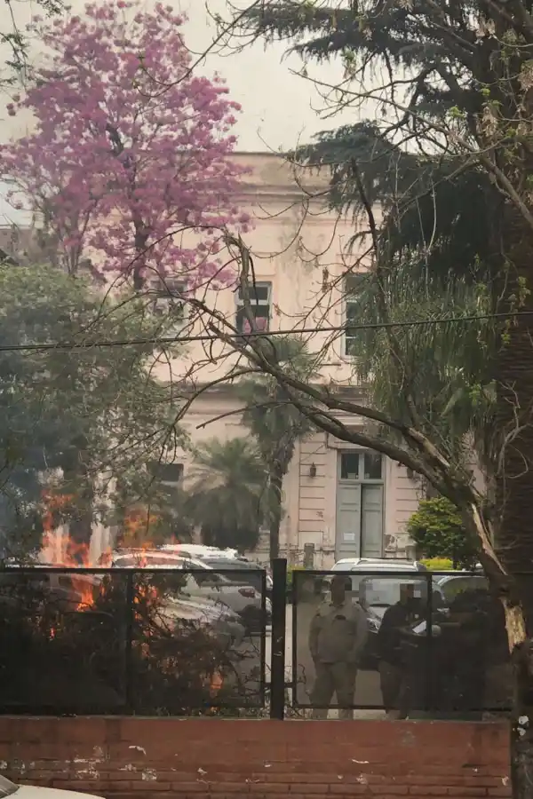 Queman ramas cerca de los cables de alta tensión frente a la vieja Legislatura