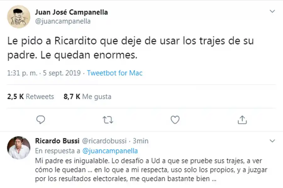 Ricardo Bussi se enojó con Campanella por un tuit, pero no hablaban de él