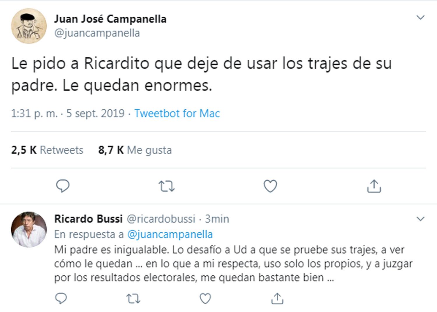 Ricardo Bussi se enojó con Campanella por un tuit, pero no hablaban de él