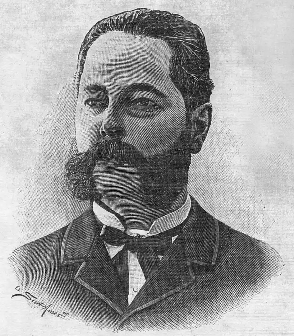 MINISTRO DEL INTERIOR. Retrato de Salustiano J. Zavalía al asumir la cartera, en un grabado de “El Sudamericano”