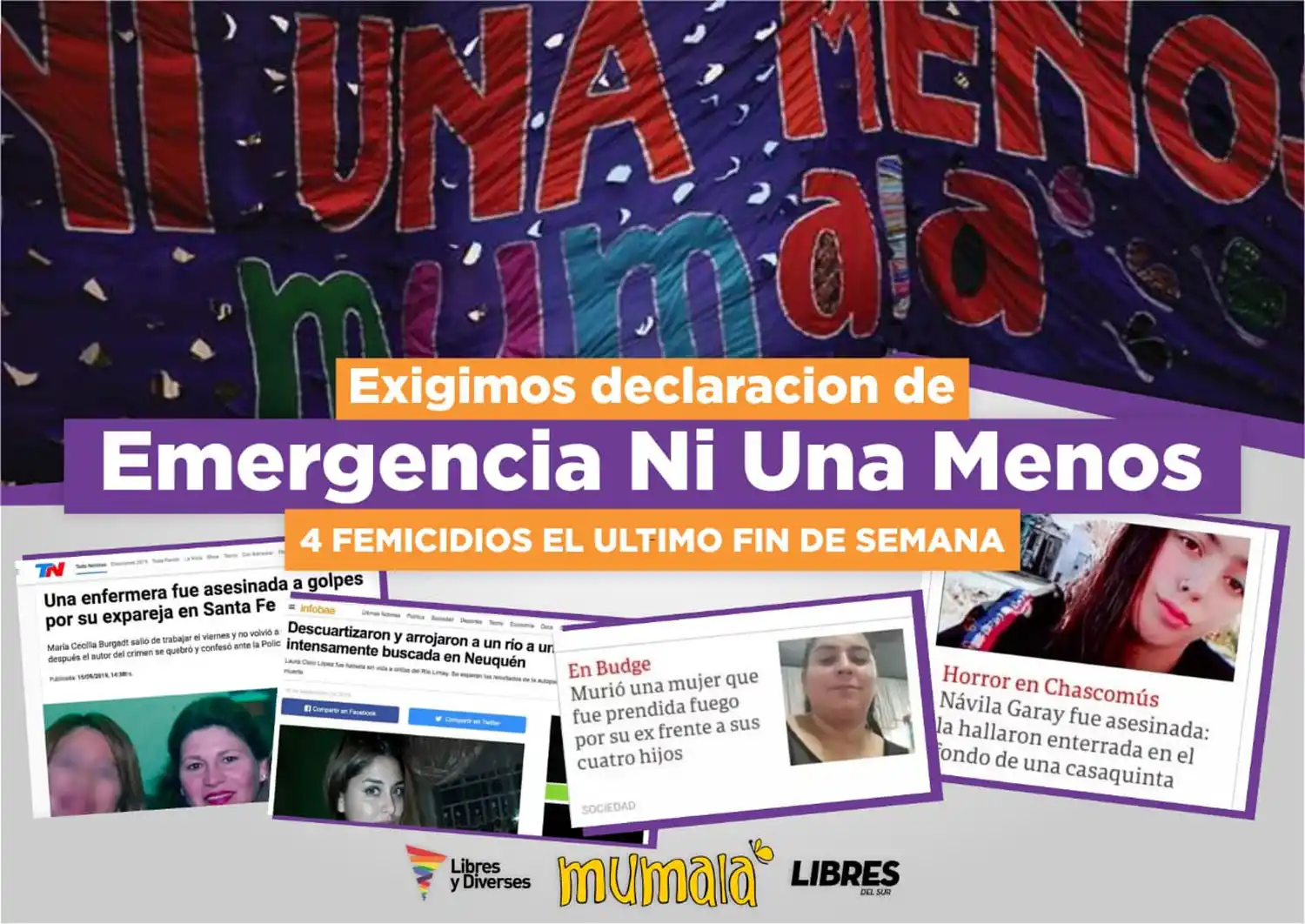 Hubo cuatro femicidios el fin de semana y exigen que se declare la emergencia por violencia