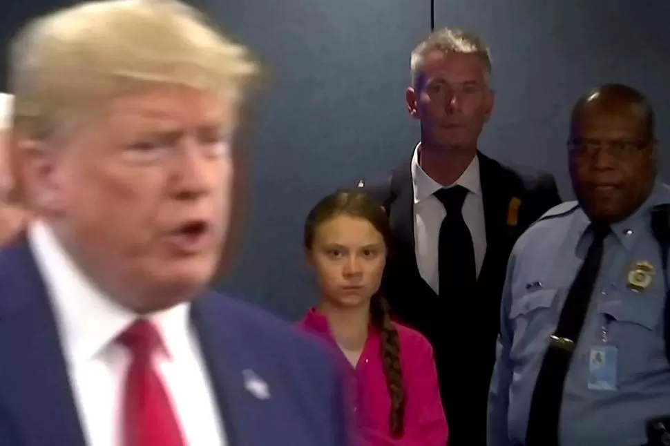 MIRADAS COMO DAGAS. El gesto de Thunberg al escuchar a Trump en la Cumbre del Clima recorrió el mundo.  Reuters