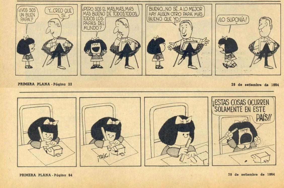 PRIMERA PLANA. Las dos primeras tiras publicadas de Mafalda.