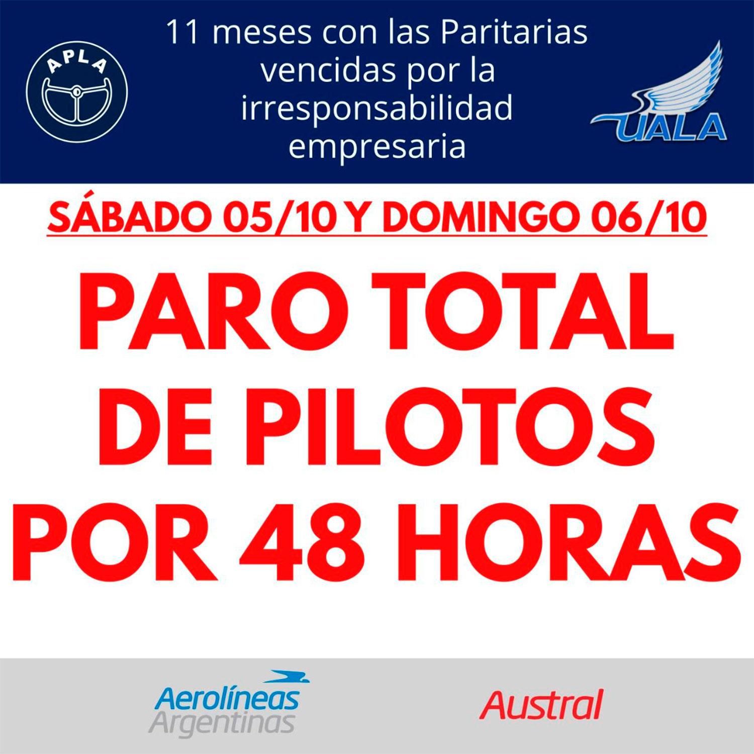Por un paro, no habrá vuelos de Aerolíneas Argentinas el fin de semana