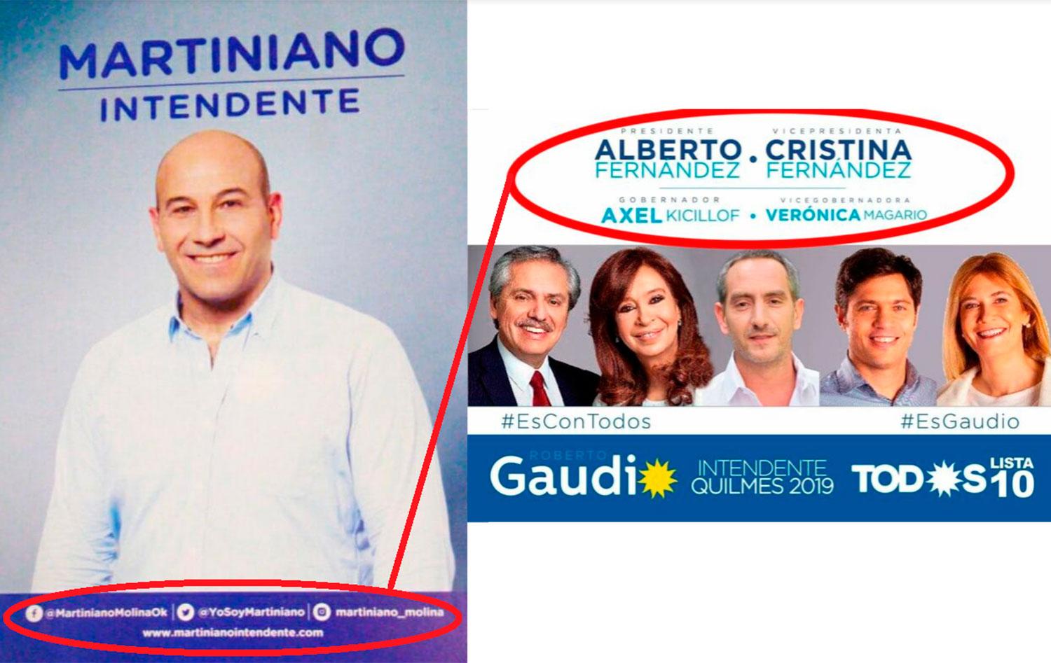 Son falsos los afiches de campaña de Martiniano Molina apoyando a la fórmula Fernández-Fernández