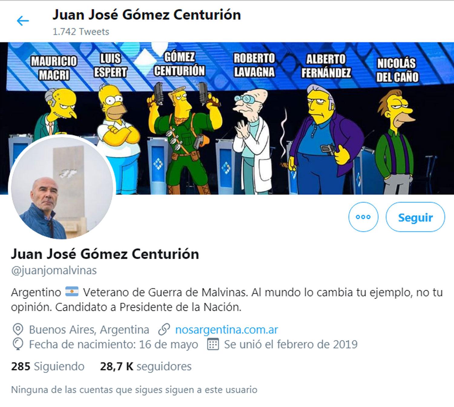La polémica foto que subió Gómez Centurión en su portada de Twitter