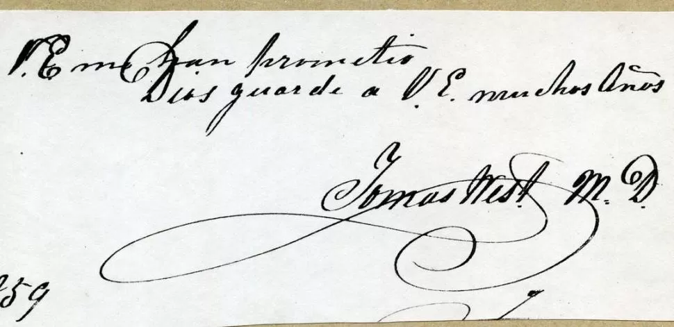 THOMAS WEST. Firma del médico de Monteros y Medinas, en un documento de 1859. 