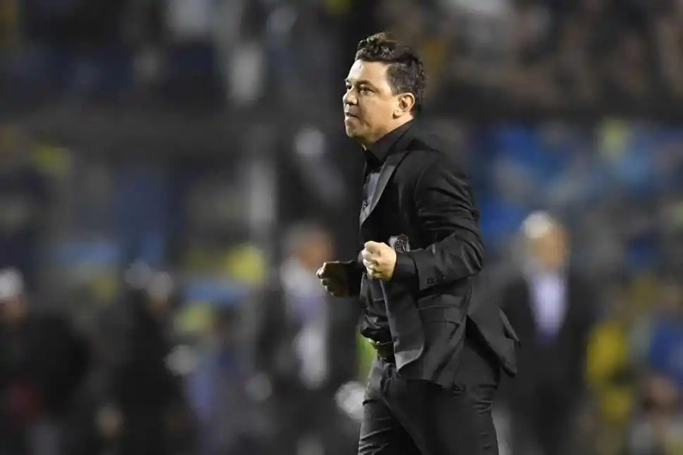 DESAHOGO. En el final del partido, Marcelo Gallardo volvió a festejar. 