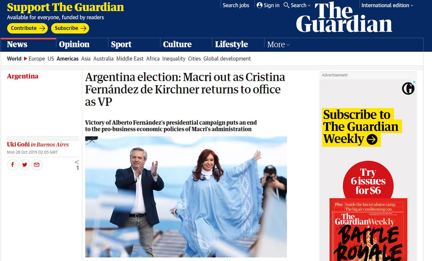 Los diarios del mundo reflejaron el triunfo de Fernández y el regreso de Cristina