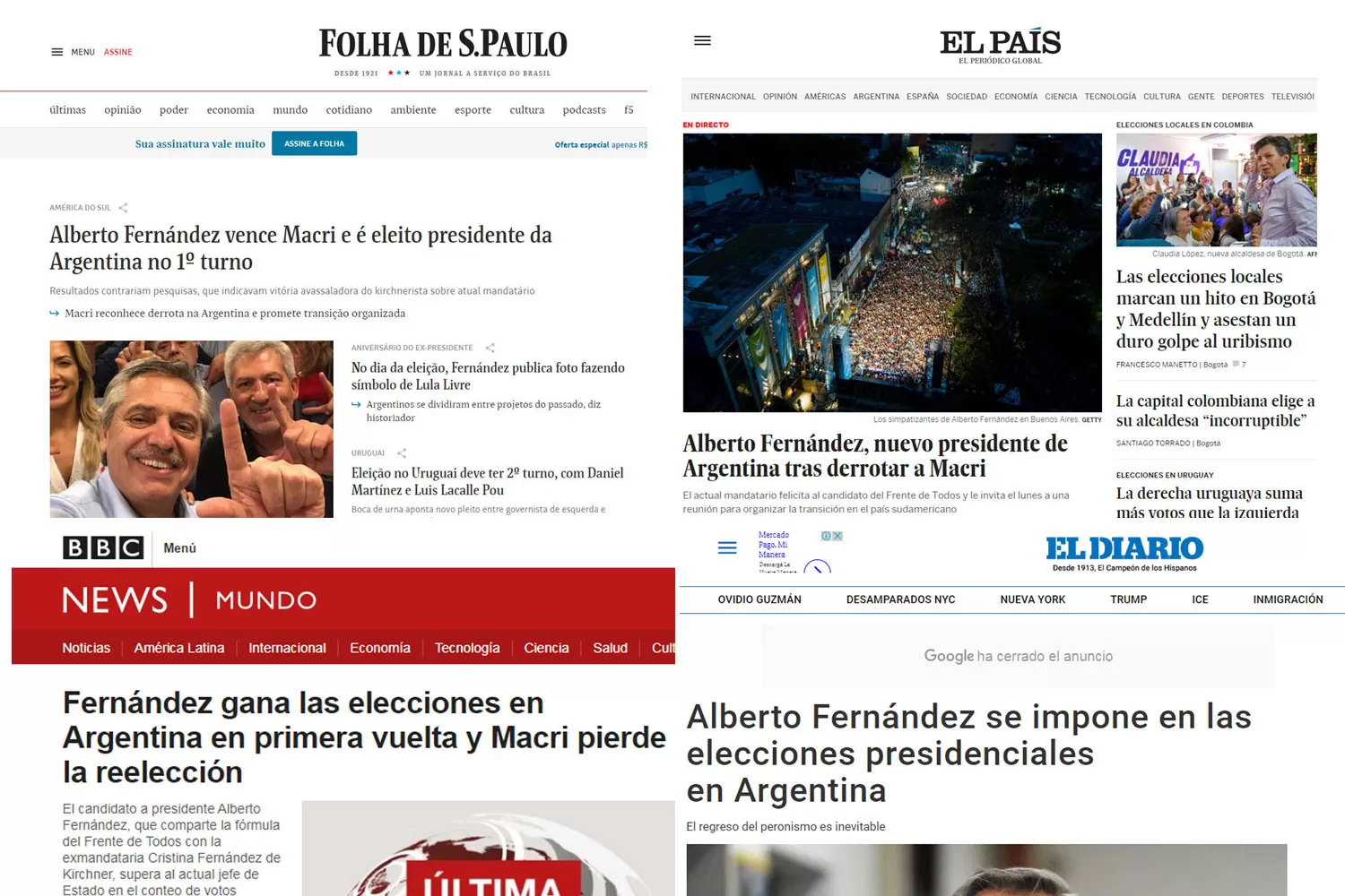 Los diarios del mundo reflejaron el triunfo de Fernández y el regreso de Cristina