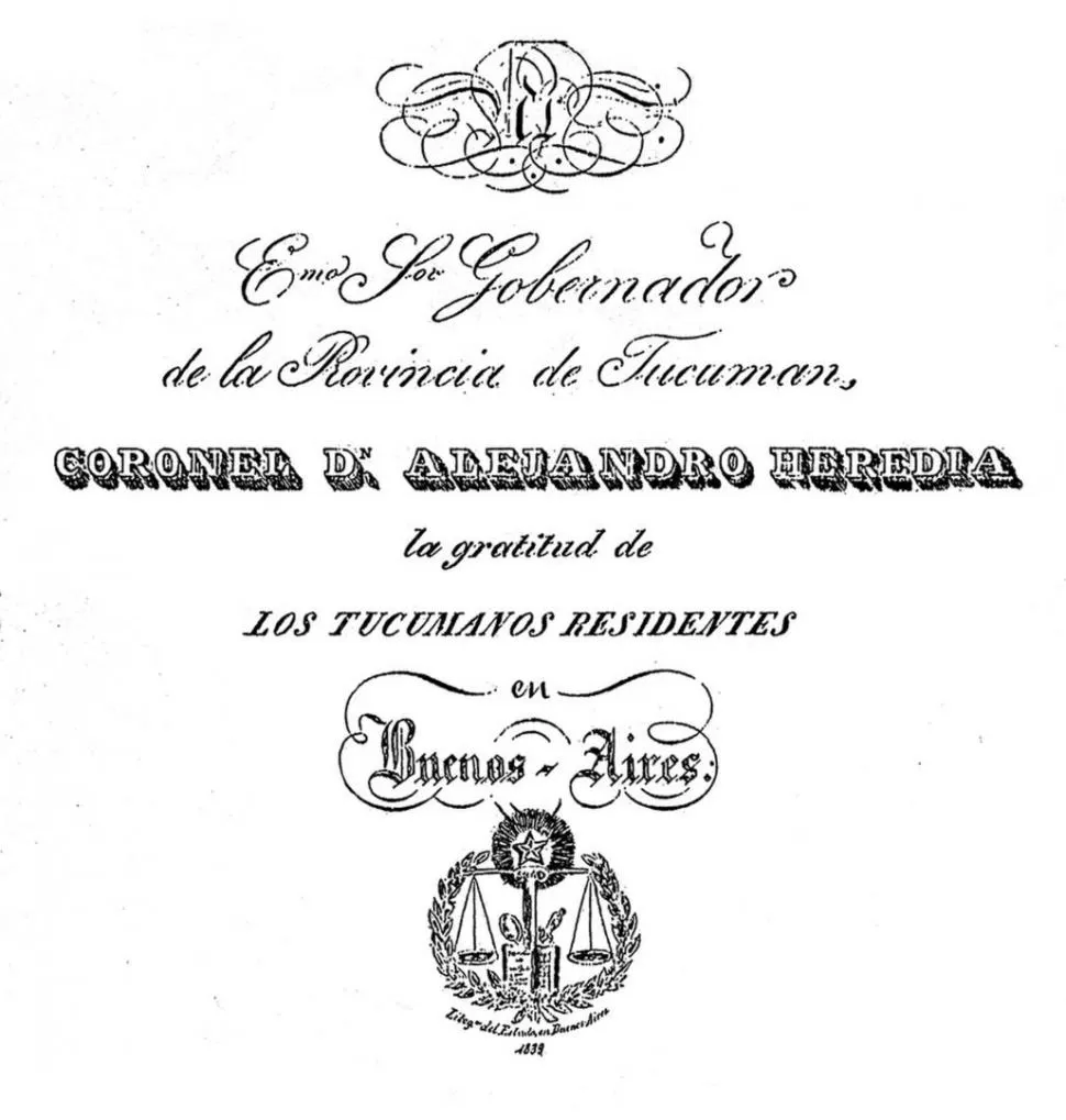 GOBERNADOR HEREDIA. Portada de los poemas que le dedicaron los tucumanos residentes en Buenos Aires.