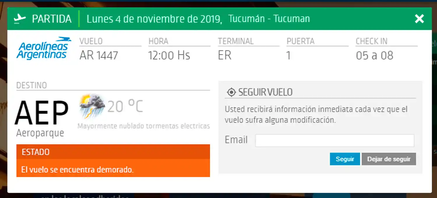 Demoras en el aeropuerto Benjamín Matienzo por la tormenta en Buenos Aires