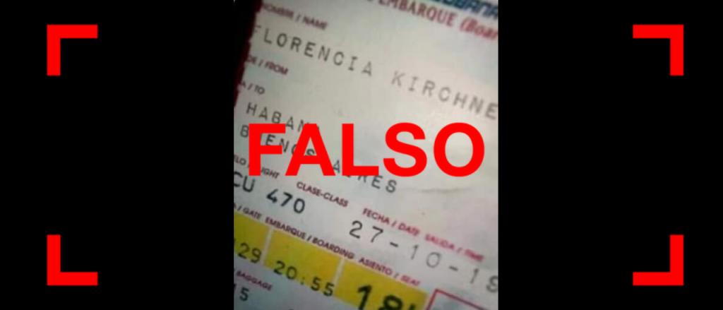 Es falso el pasaje de avión que muestra que Florencia Kirchner viajó a la Argentina
