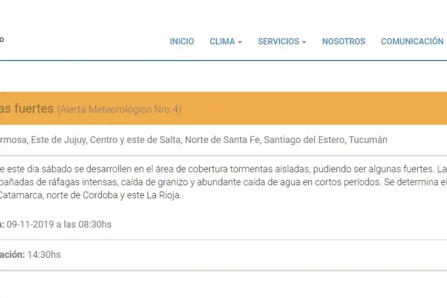 Rige una alerta por tormentas fuertes para Tucumán