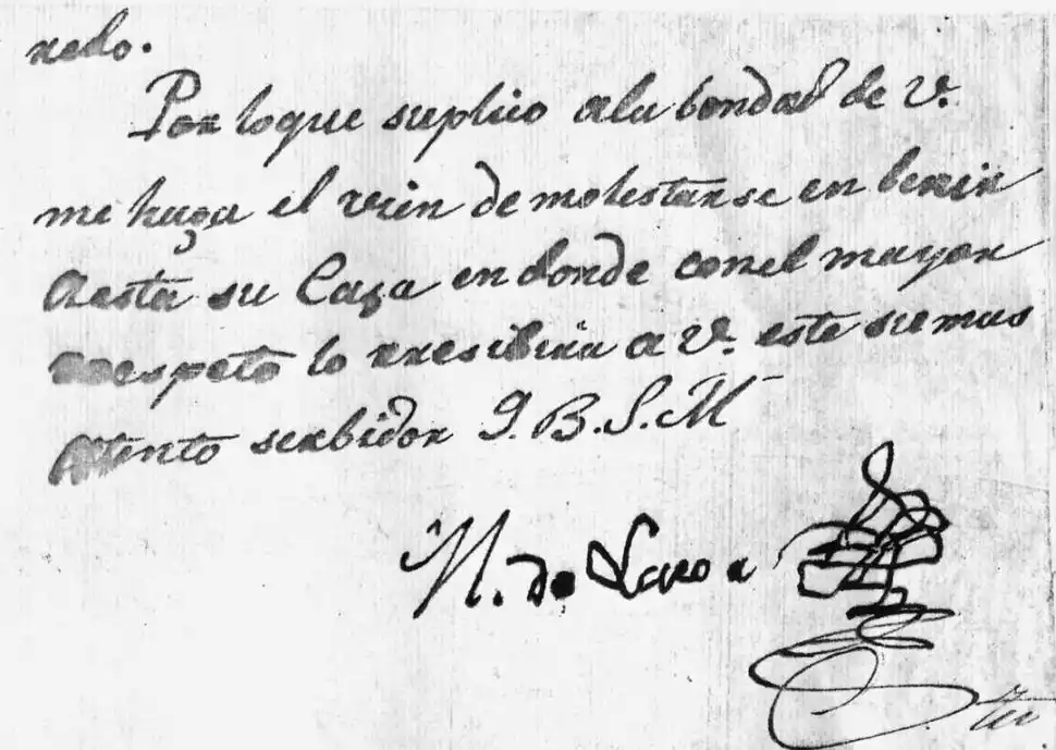 MANUEL DE LACOA. Firma vacilante, al pie de un documento de sus últimos años.