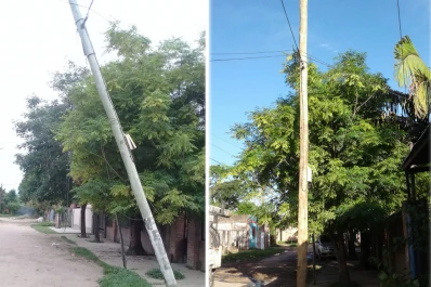 Tras la advertencia de una vecina, reemplazan un poste inclinado