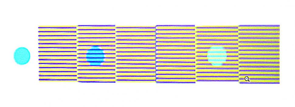  CONTEXTO. Los círculos son del mismo color. Pero la influencia de las líneas que los atraviesan (en un caso moradas, en el otro, amarillas) hace que veamos tres variantes. 