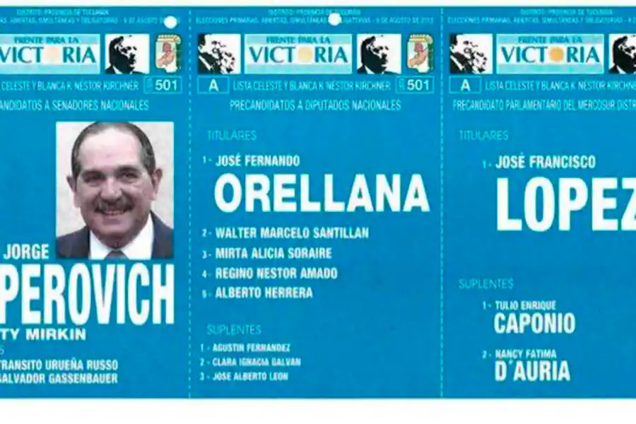 La boleta de candidatos en la que se postuló a Alperovich.