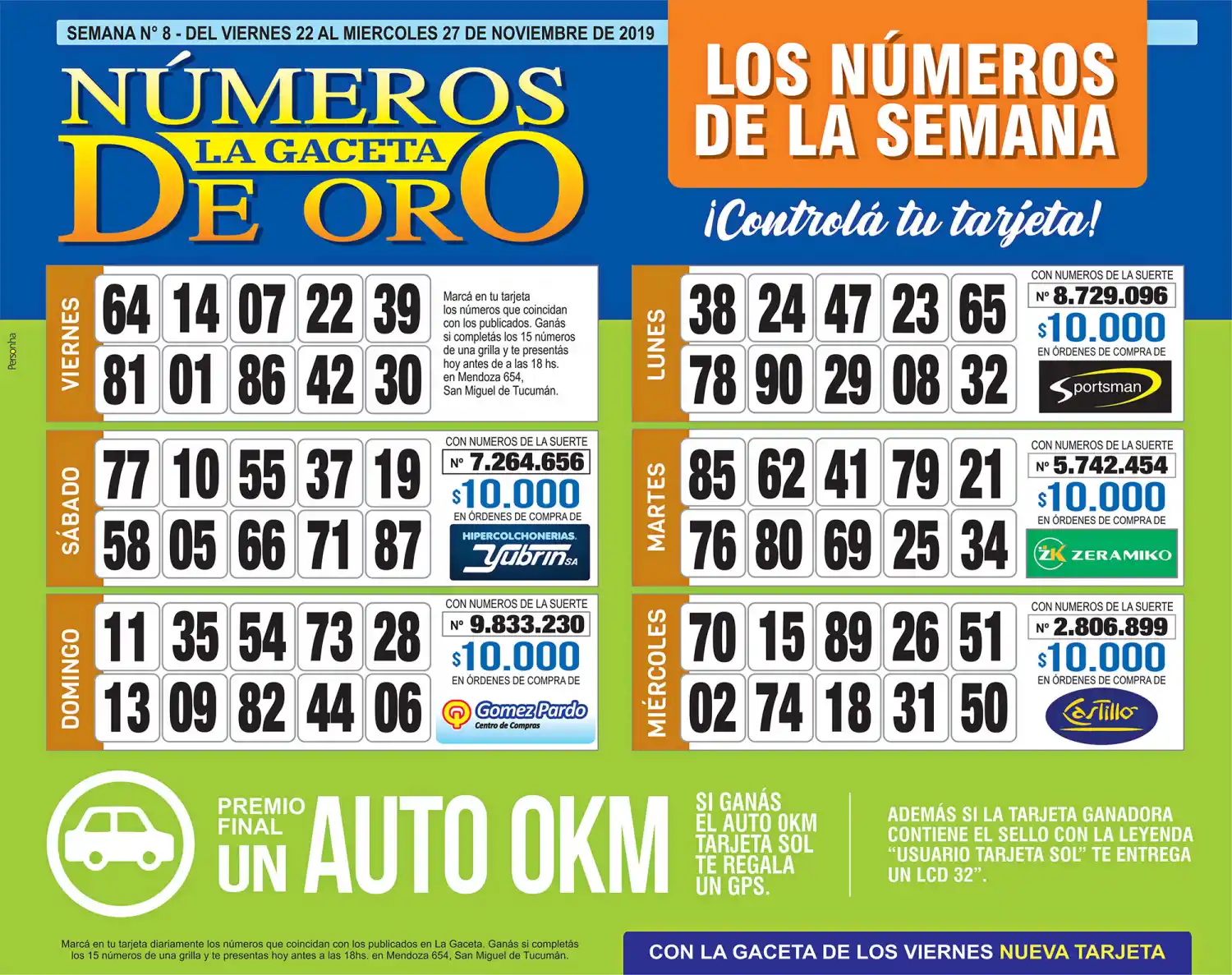 ¡Mucha suerte! Esta es la grilla completa de los Números de Oro