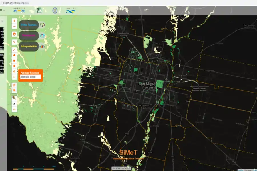 El mapa de espacios verdes del área metropolitana. 