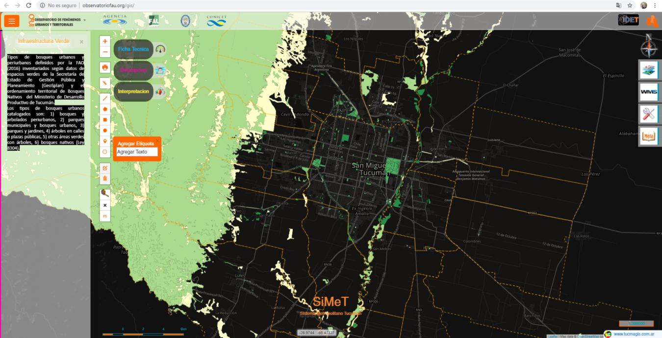 El mapa de espacios verdes del área metropolitana. 