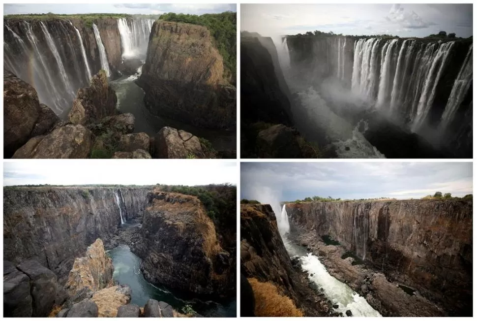 DIFERENCIA. La combinación de fotos muestra el flujo de agua antes (arriba) y después (abajo) de la sequía. reuters