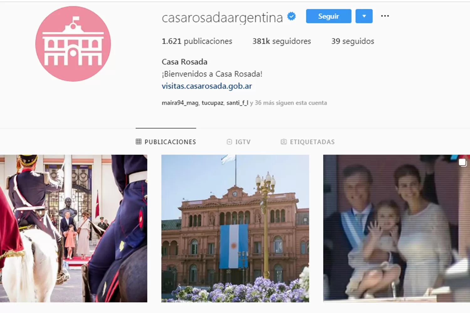 La cuenta de Instagram de Casa Rosada conservará los 380.000 seguidores tras el traspaso de titularidad.