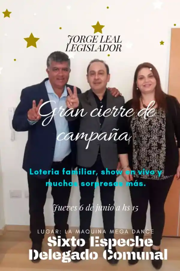 EN CAMPAÑA. Espeche (a la izquierda) con el ahora legislador Jorge Leal y la subdelegada.
