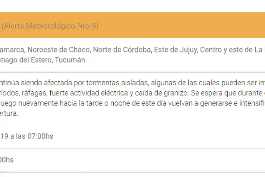 Tucumán bajo alerta meteorológica por fuertes tormentas y posible caída de granizo