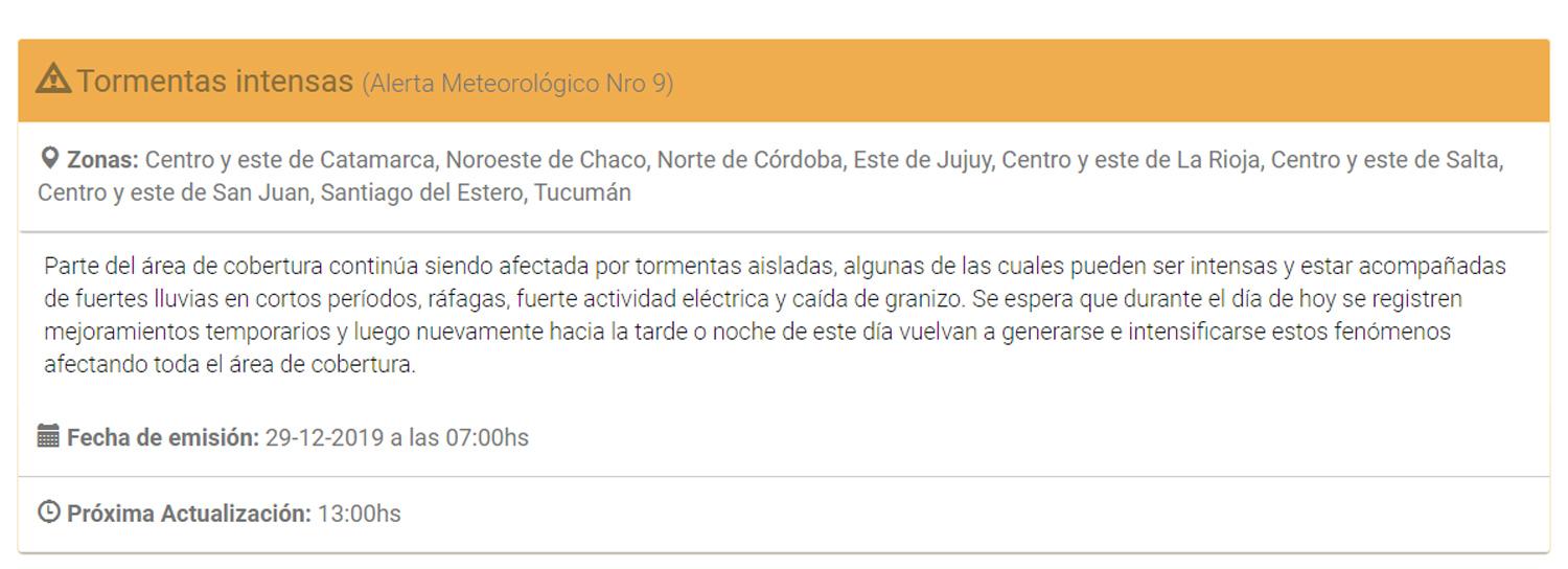 Tucumán bajo alerta meteorológica por fuertes tormentas y posible caída de granizo