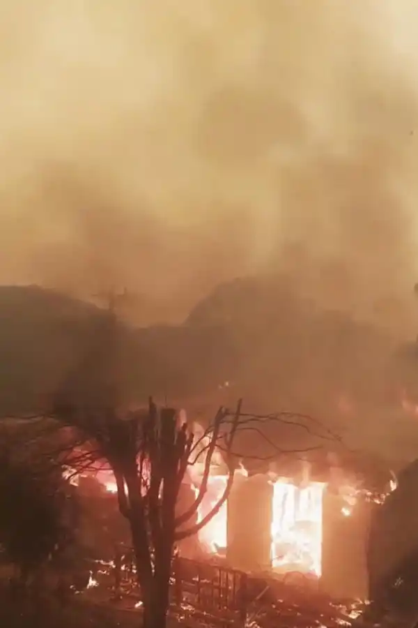 ESCENA INFERNAL. Las llamas y las columnas de humo se elevan por encima de la vegetación amenazada. 