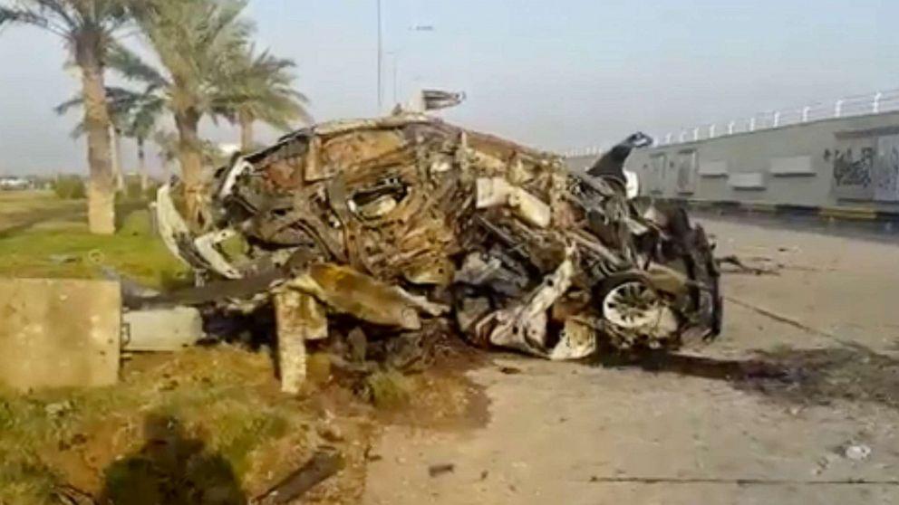 Así quedó el auto en el que viajaba el comandante Soleimani, en Bagdad