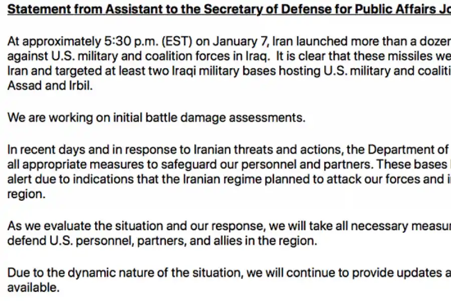 El comunicado del Pentágono.