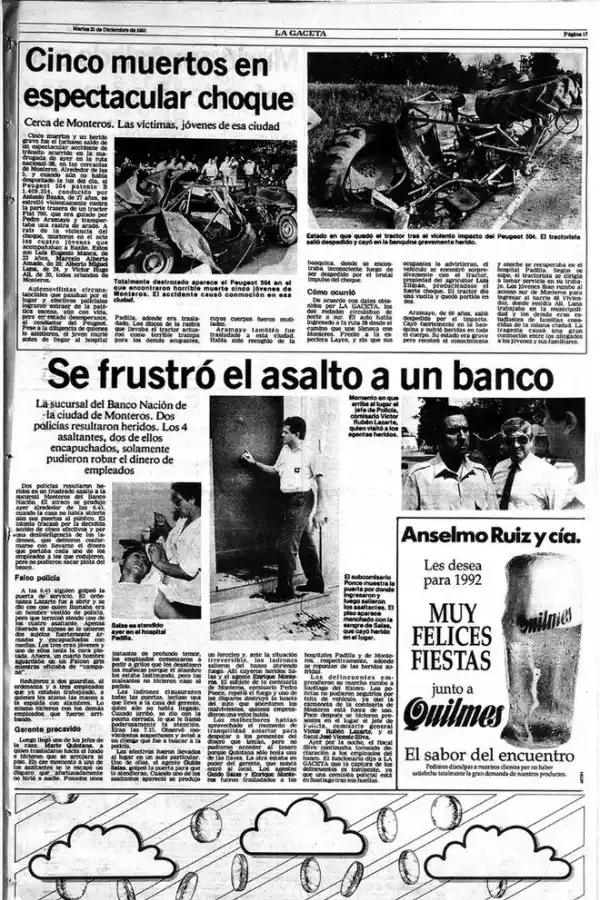 UN DÍA AGITADO. La publicación de LA GACETA donde se narró el accidente y el asalto al bando de Monteros. 